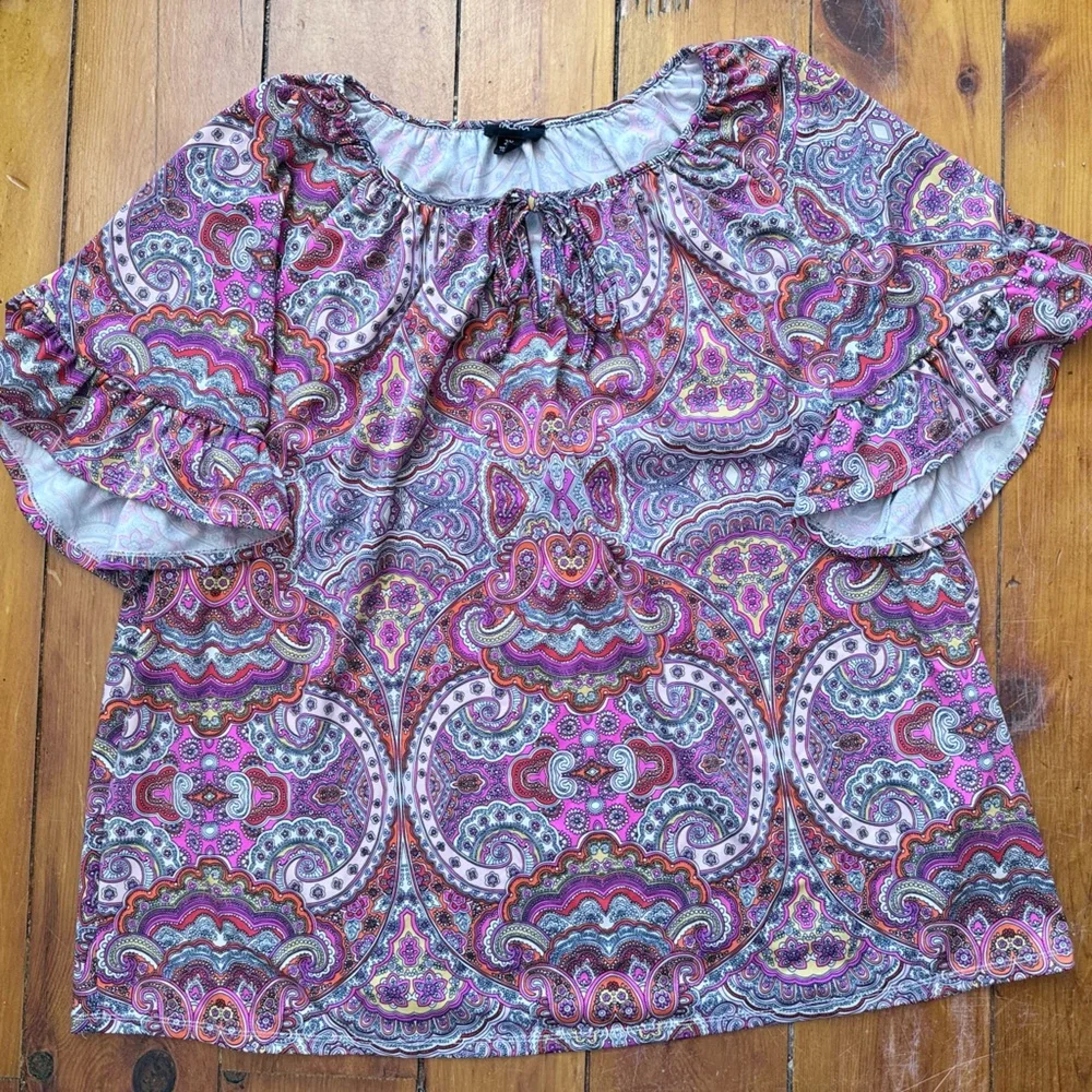 Tacera Pink and Purple Paisley Blouse - Picture 5 of 10